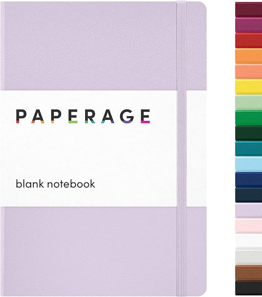 PAPERAGE Blank Journal Notebook, (Lavender), 160 Pages, Medium 5.6 in x 8 in - 100 GSM Thick Paper – Hardcover Journaling Notebook for Work, School, Note Taking or Sketching