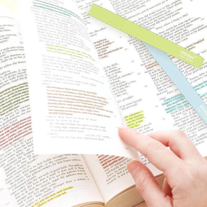 Vitoler Bible Highlighters with Soft Chisel Tip,10Pcs,Aesthetic No Bleed Dry Fast Easy to Hold, Bible Highlighters,Cute Highlighter for School Office Supplies