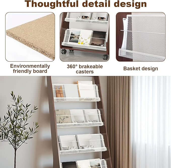 Brochure Display Rack,4 Layer Floor-Standing Magazine Rack,Literature Newspaper Catalog Display Holder With,Book Display Rack for Exhibitions, Shopping Malls, Hospitals, Offices,Family