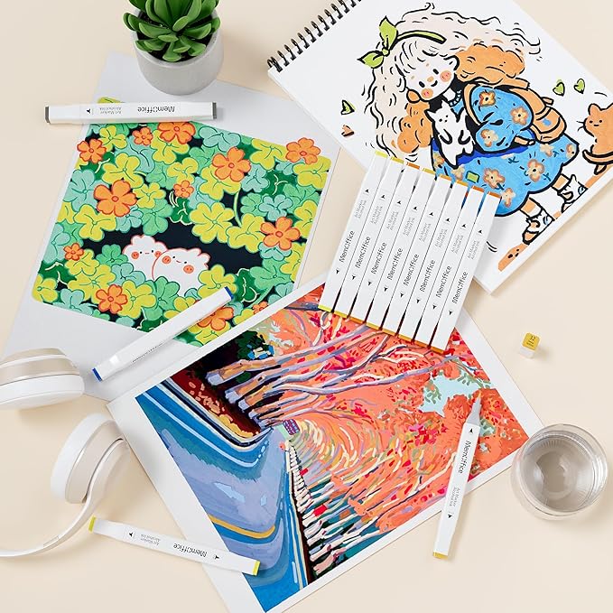 60 Colors Dual Tip Artist Alcohol Markers Set with Carrying Case - Perfect for Coloring, Drawing, Sketching, Card Making and Illustration - Perfect for Adults and Kids