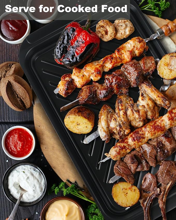 Grilling Prep and Serve Trays, BBQ Platter for Raw and Cooked Food, Melamine Serving Trays for Food, Set of 2, Black and Red, Napkin and Cleaning Clothes Included