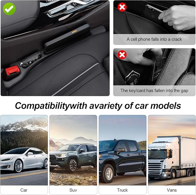 2pc Car Seat Gap Filler, Universal Car Seat Slot Organizer, Anti-Drop Car Interior Storage Strip, Fits Most Cars, Trucks & SUVs, Soft & Durable