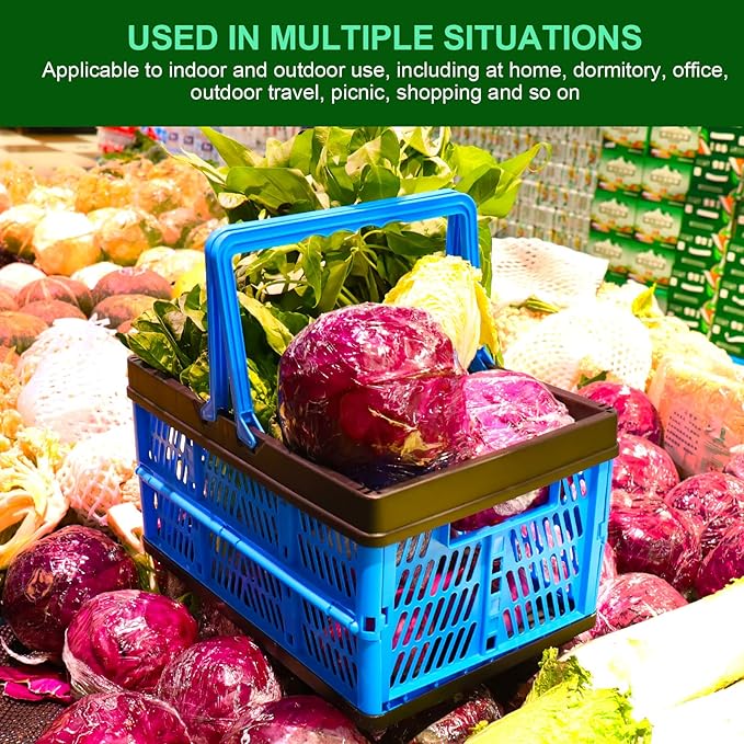 3 Packs 20Liter Collapsible Storage Crates With Handle Collapsible Plastic Shopping Basket,Stackable Multi-function Shelf Baskets Container, Hold up to 20 Lbs