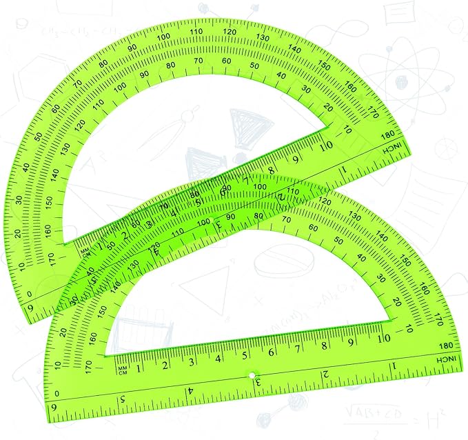Zonon 2 Pcs 6 Inch Plastic Protractor Math Protractors 180 Degrees Angle Measurement, Translucent for Geometry Classroom Kid Student School Office Supplies(Green)