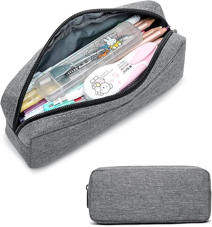 Della Gao Small Pencil Case Large Capacity Pencil Pouch Marker Pen Bag Coin Pouch Office Stationery Organizer (Grey)