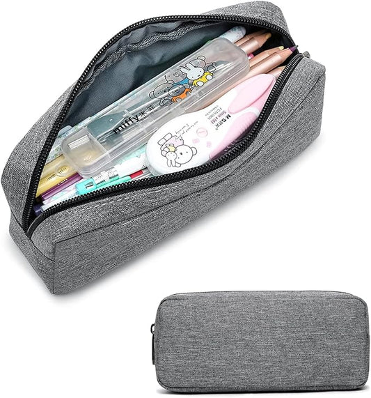 Della Gao Small Pencil Case Large Capacity Pencil Pouch Marker Pen Bag Coin Pouch Office Stationery Organizer (Grey)