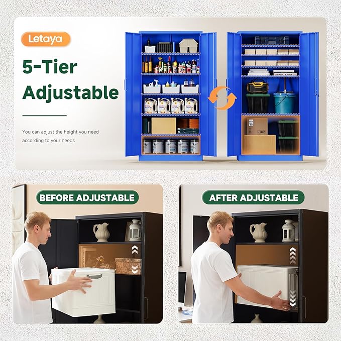 Letaya Metal Garage Storage Cabinets with Lock Door and Adjustable Shelves, Steel Tool Cabinets for Home,Office,Warehouse Organisieren (Blue)