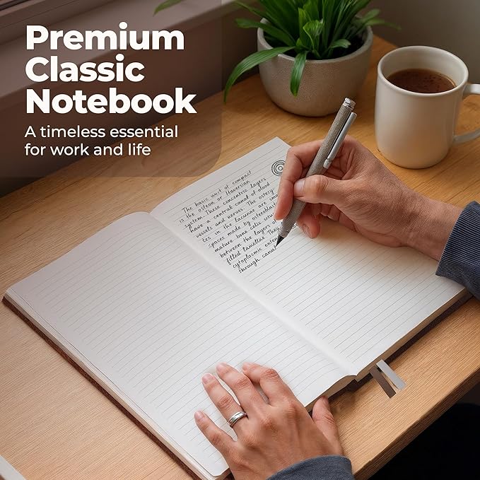 Lined Leather Bound Journal Notebook, A5 Hardcover - Brown 5.8x8.3" - Thick 300 Pages College Ruled Paper Journals for Men and Women - Personal and Professional Note Book for Writing & Journaling