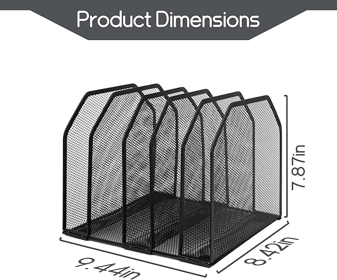Adjustable Desk File Organizer,Detachable Office Folder Organizer,Compact Vertical Desk File Holder,Wrought Iron Paint,Suitable for Home, School, Office Classrooms (Black - 5 grids)
