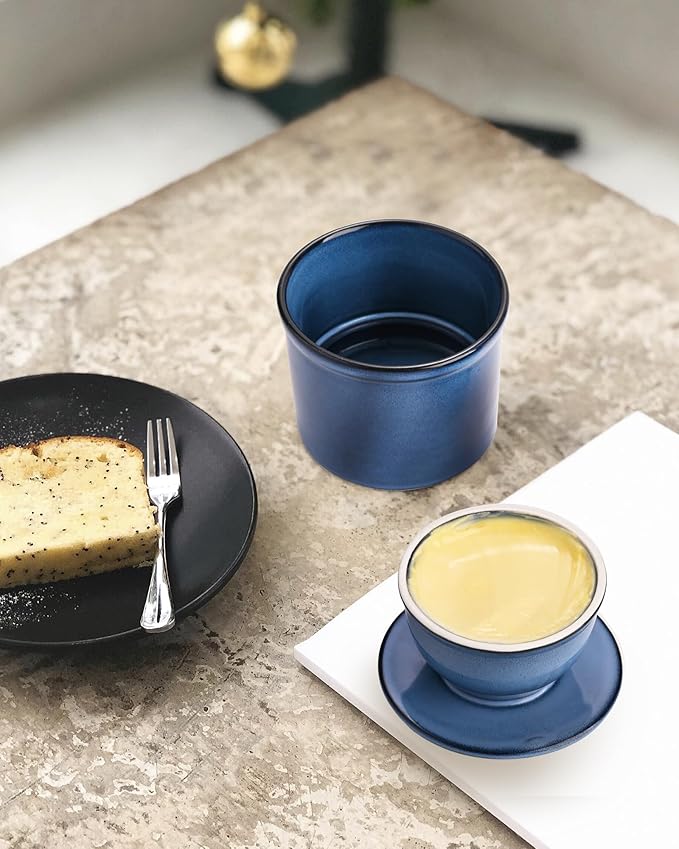 French Butter Dish, Butter Crock for Counter with Water Line, Ceramic Butter Keeper for Spreadable Butter - Chrismas Gift Home Kitchen Decor - Reactive Glaze Collection - Blue