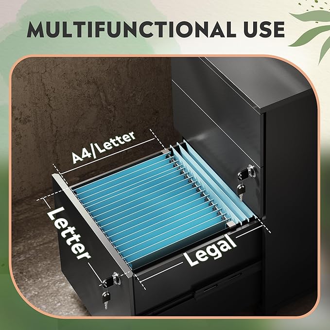 DEVAISE 3 Drawer File Cabinet with Lock, Small Rolling Filing Cabinet Under Desk, Wood Office Drawers Fits Letter/Legal/A4 Size Folders, Black