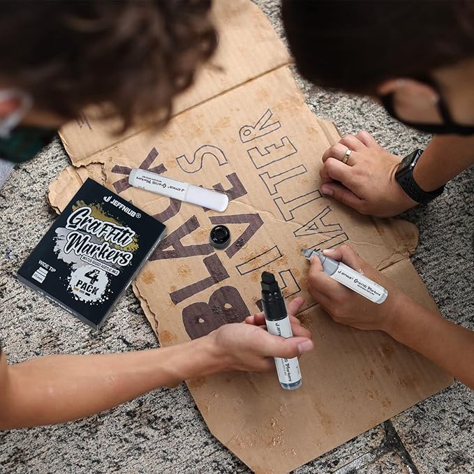 Paint Markers White/Black/Gold/Silver, 4Pcs Jumbo Acrylic Paint Markers Fat Wide Nibs 15mm, Acrylic Paint Pens for Stone, Metal, Wood, Glass, Canvas, Posters Supplies