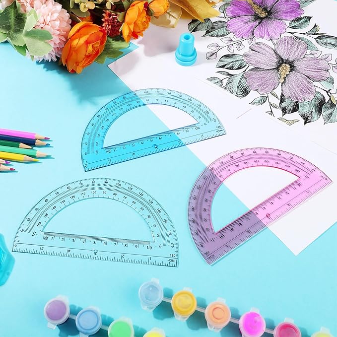Zonon 100 Pack 6 Inch Plastic Protractor Back to School Protractors 180 Degrees Pink Blue Clear Protractors for Classroom Math Teacher Student Office Supplies, Clear, Pink, Blue