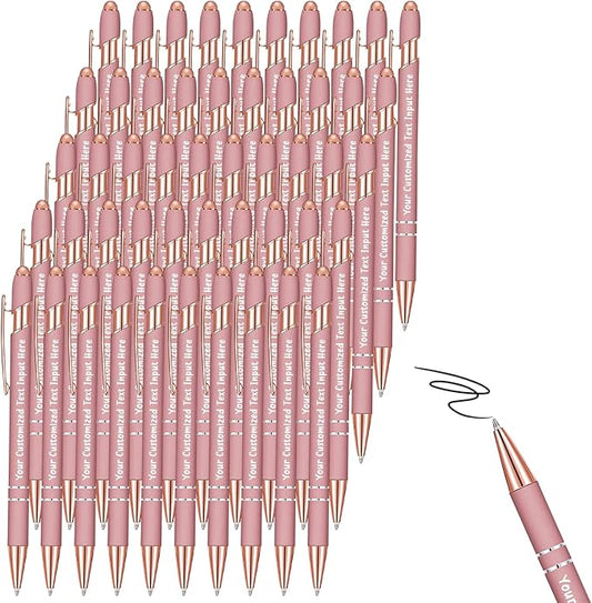 Up to 200 Pcs Personalized Ballpoint Pen Custom Pens Free Engraved Bulk with Name Logo Soft Black Ink Stylus with Touch Metal Office Gift for Anniversaries Graduations Birthdays