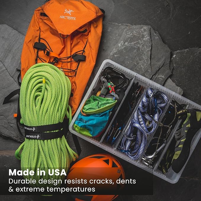 SIDIO Full-Size Collapsible Crate - Heavy Duty Stackable Storage Bin with Lid & 2 Short-Ways Dividers, Durable Plastic Organizer for Home, Office, Garage & Outdoor Use (Green)