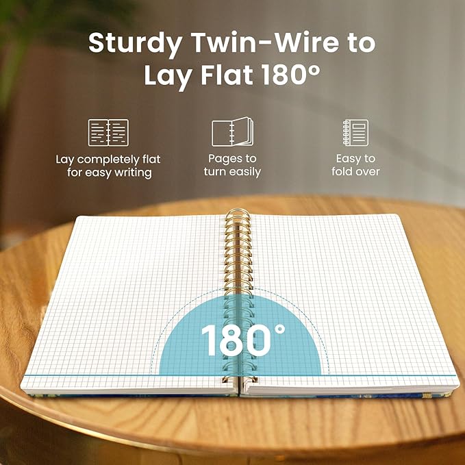 Spiral Graph Paper Notebook Journal for Work, 300 Pages, Thick B5 (7.1"x10") Grid Journals for Women & Writing, Hardcover Notebook for Note Taking, Perfect for Work School Note Taking Business, Color Splash