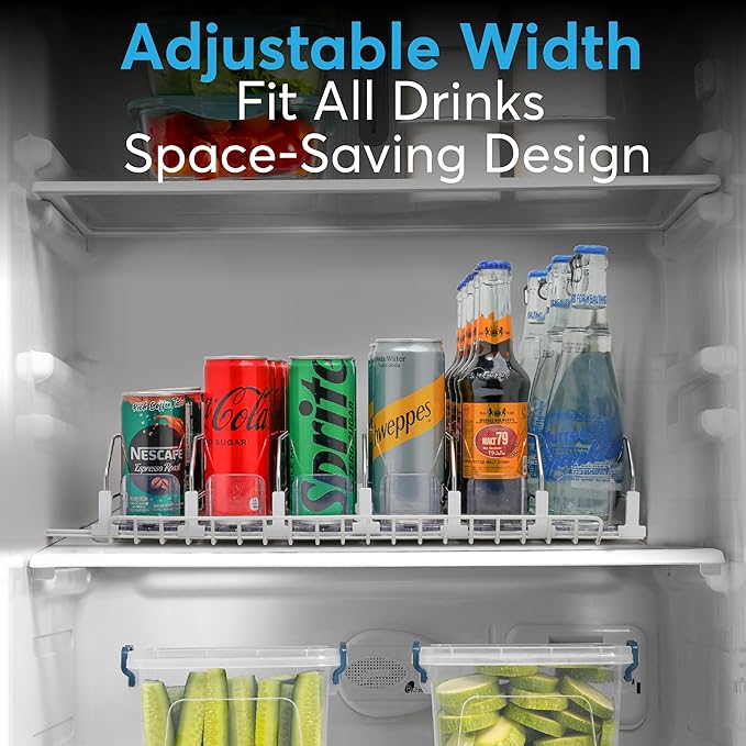 Dwella Drink Organizer for Fridge – 6-Tier Can Dispenser for Fridge, Self-Pushing Drink Dispenser Fridge, Adjustable Width Fridge Cans Organizer, Durable Soda Drink Organizers for Refrigerator
