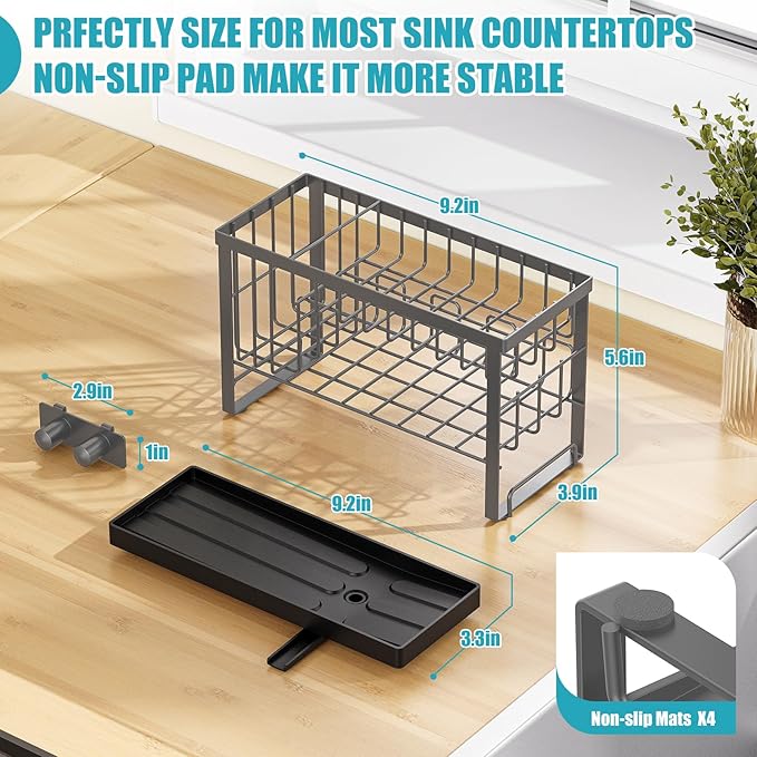 Sponge Holder for Kitchen Sink with Flexible Sponge Holder Smiley Face,2 Tier Kitchen Sink Organizer Countertop and Storage Essentials,Soap Dispenser Organize,Home Decor Accessories-Gray