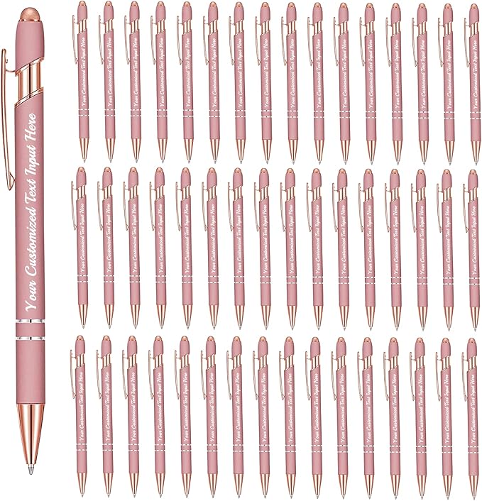 Personalized Ballpoint Pen 48pcs, Custom Pens Free Engraved Bulk with Name Logo, Soft Black Ink Stylus with Touch Metal Office, Gift for Anniversaries, Graduations, Birthdays