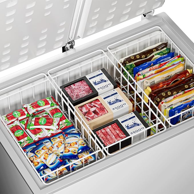 17.5'' Chest Freezer Organizer Basket, Sturdy Metal Wire Pantry Freezer Baskets, Deep Freezer Basket Storage Rack Bins, White, Set of 2