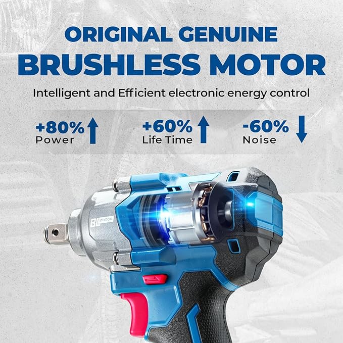Dong Cheng 20V Brushless Impact Wrench, Max Torque 360 ft-lbs (488N.m), 1/2 inch with 3 Mode Speed, 2400 RPM Cordless Impact Gun, Bare Tool