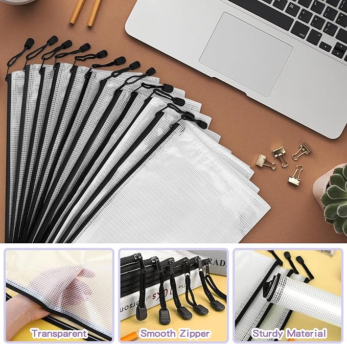 Umriox Small Zipper Pouch, 9.5x7.1 in (Black, 36 Packs), Mesh Bags with Zipper, Storage Bags, Zipper Bags for Office Supplies Travel Storage