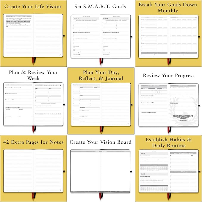 The Phoenix Journal - Best Daily Goal Planner, Organizer, & Calendar for Goal Setting, Gratitude, Happiness, & Productivity - Vision Board & Habit Tracking - 12 Weeks, Undated, Hardcover (Crimson)