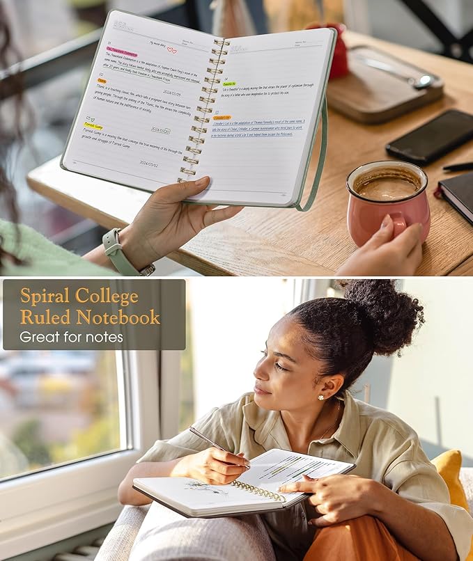 Lined Spiral Journal Notebook, A5 Hardcover Spiral Journals for Women Men, 150 Numbered Pages Spiral Bound Notebook, 100 GSM College Ruled Notebooks for Writing Note Taking 5.75" x 8.38", Sage Green