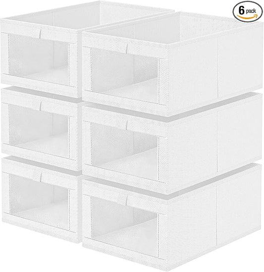 Criusia 6 Pack Linen Closet Organizers and Storage, Large Linen Closet Baskets for Organization, Foldable Storage Containers for Clothing, Towels, Jeans, Books, Shelves, White