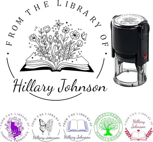 Customized Stamp Self Inking with Personalized Logo&Text Reusable Business Stamp for Book Lovers Teachers Librarians Ideal Gift for Birthday Holidays