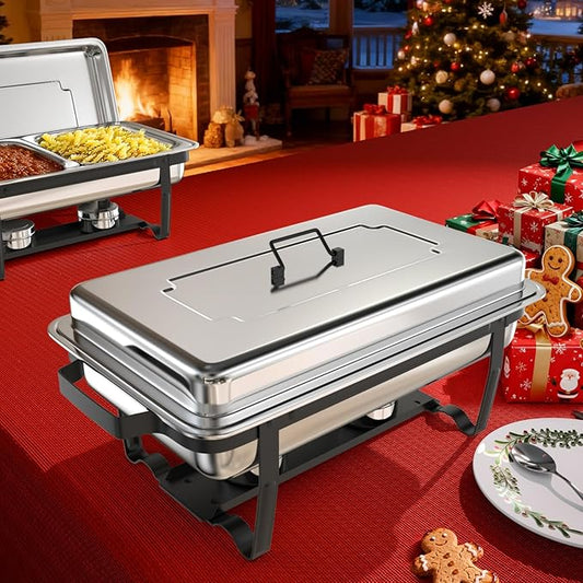sifer 9Qt 2Pack Chafing Dishes for Buffet [Multi-Size Food Pans] | Chafing Dishes with Screwless Assembly & Stackable [Easy to Store] Design for Wedding/Home/Christmas Buffets, Black