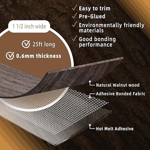 GSCIT Club Walnut Edge Banding, 1 1/2 inch x 25ft roll of Veneer Edge Banding Preglued Flexible, Real Wood Tape Banding