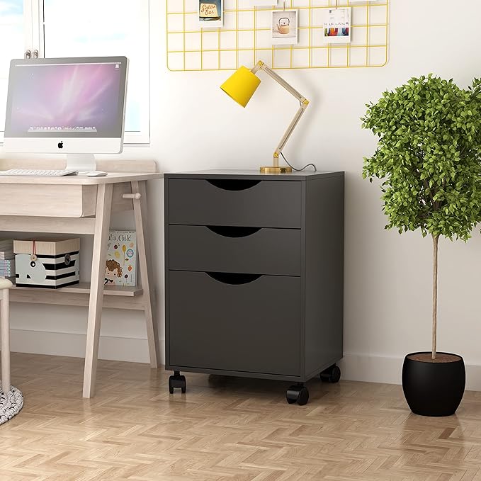 QDSSDECO 3 Drawer Mobile File Cabinet, Rolling Vertical Filing Cabinet fits A4, Legal Paper and Letter Paper for Home Office, Black
