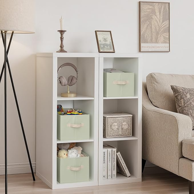 StorageWorks Storage Baskets for Shelves, Foldable Fabric Closet Storage Bins with Handles, Fabric Storage Bins Clothes Organizer, Light Green, 3-Pack, Large