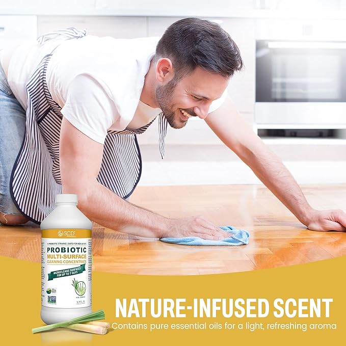 USDA Biobased Probiotic Cleaner, Microcleans Surfaces for Up to 7 Days, Ultra Concentated Multi Surface Cleaning Concentrate with Postbiotics, Lemongrass – 17 Fl Oz. (3 Pack)