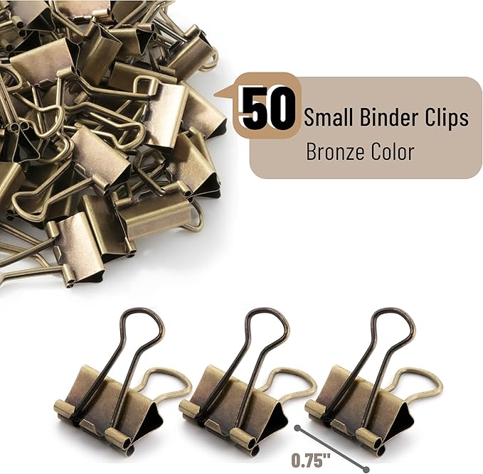 Mr. Pen - 50Pack Mini Bronze Binder Clips 0.75 in, Paper/Binder/Small Office Clips