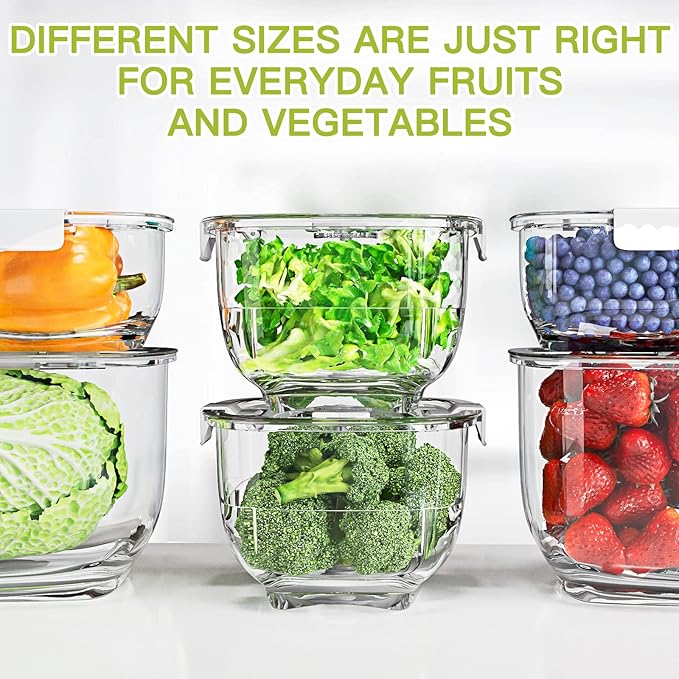 LUXEAR Fresh Produce Vegetable Fruit Storage Containers 3Piece Set, BPA-free, Partitioned Salad Container, Fridge Organizers, Used in Storing Fruits Vegetables, White