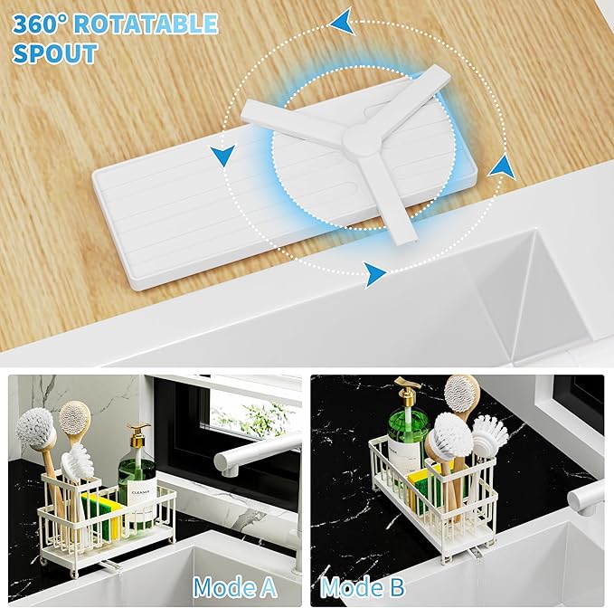 Cisily Cream Sponge Holder for Kitchen Sink, Sink Caddy Organizer with High Brush Holder, Kitchen Countertop Organizers and Storage Essentials, Rustproof 304 Stainless Steel, Soap Dispenser Organize