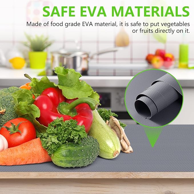 Shelf Liners for Kitchen Cabinets Refrigerator Liners Waterproof Kitchen Cupboard Liner Non-Slip Drawer Mats EVA Material Non Adhesive Fridge Mats for Shelves - Gray 11.8 x 393.7 Inches