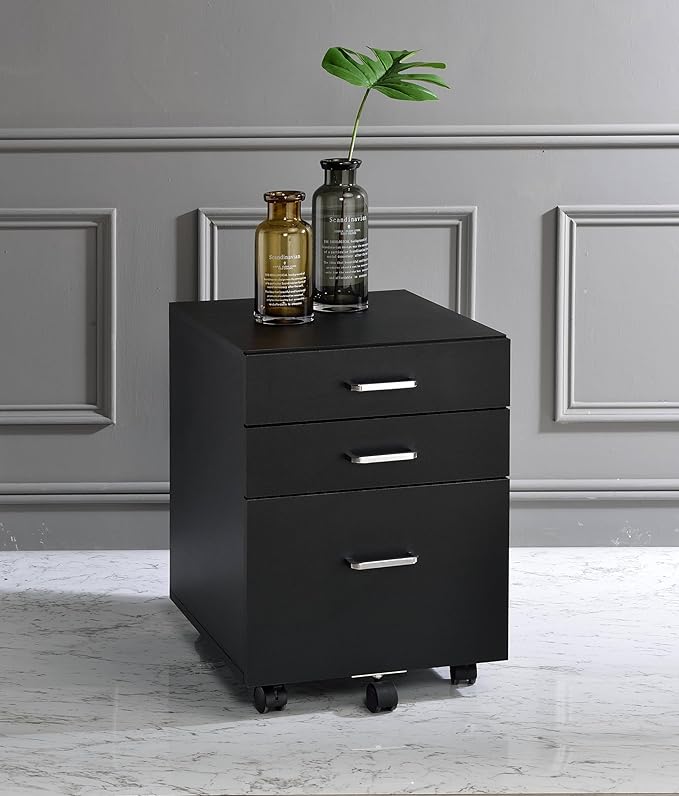File Cabinet, 3 Drawers Filing Cabinet for Home Office, with Wheels, for A4, Letter Sized Documents, Hanging File Folders (Black-2)
