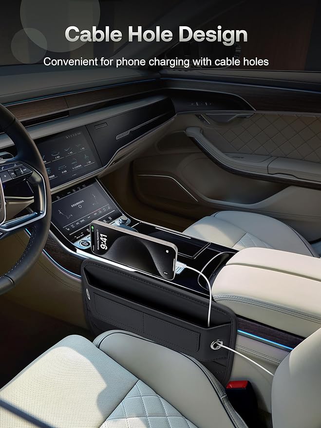 Universal Fit Premium Leather Car Seat Gap Filler Organizer, Center Console Organizer with Card Slots for Car Suv Truck (Black, 2 Pack)