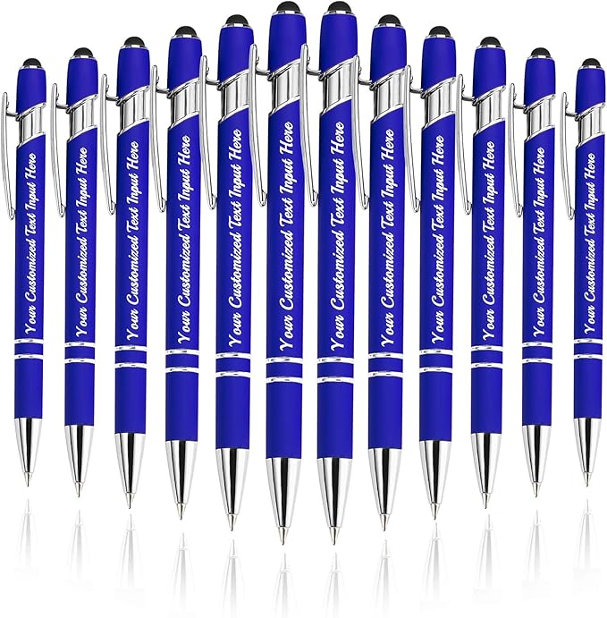 Personalized Ballpoint Pen 12pcs, Custom Pens Free Engraved Bulk with Name Logo, Soft Black Ink Stylus with Touch Metal Office, Gift for Anniversaries, Graduations, Birthdays