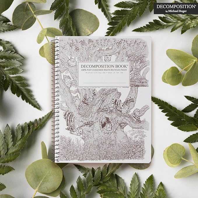 Decomposition Screech Owls College Ruled Spiral Notebook - 9.75 x 7.5 Journal with 160 Lined Pages - 100% Recycled Paper - Cute Notebooks for School Supplies, Home & Office - Made in USA