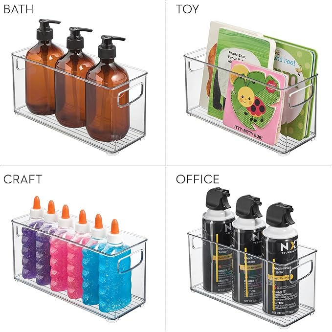 iDesign 4-Piece 50% Recycled Plastic Organizer Bin Set for Pantry and Cabinet Organization, Made in The USA – Two 10” x 8” x 5” and Two 10” x 4” x 5” Bins, Clear