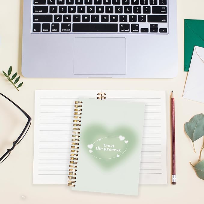 BearCake Trendy Y2K Green Aura Preppy Notebook Journal, Trust the Process Inspirational Notebooks, Aesthetic Notebooks, Green Aesthetic Office Supplies, Hardcover Spiral Notebook 5.5x8.3