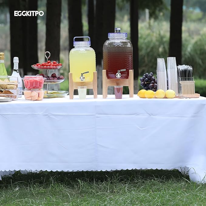 EGGKITPO 1.5 Gallon Drink Dispensers with Spigot and Elegant Stand for Parties Polycarbonate Lemonade Dispenser with Wood Stand Blue Cover Iced Beverage Dispenser for Water Punch Juice BPA FREE