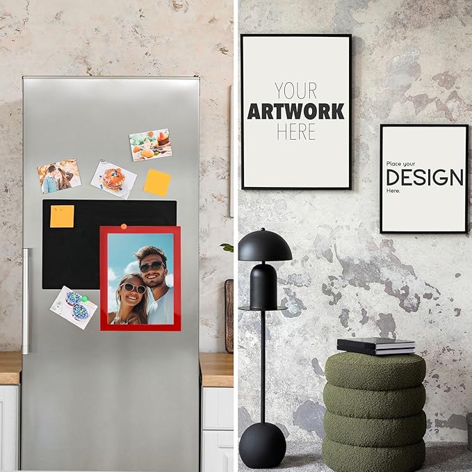 uxcell 5 Pcs Magnetic Sign Holder, 5" x 7" Self-Adhesive Magnetic Wall Signs Holder Magnetic Picture Frame Document Holder for Home Office Wall Window Displays, Red