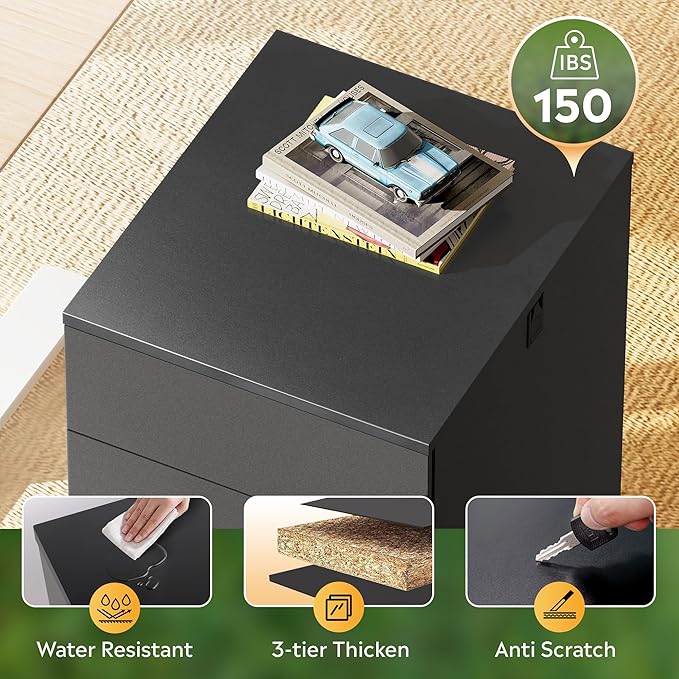 DEVAISE 3 Drawer File Cabinet with Lock, Small Rolling Filing Cabinet Under Desk, Wood Office Drawers Fits Letter/Legal/A4 Size Folders, Black