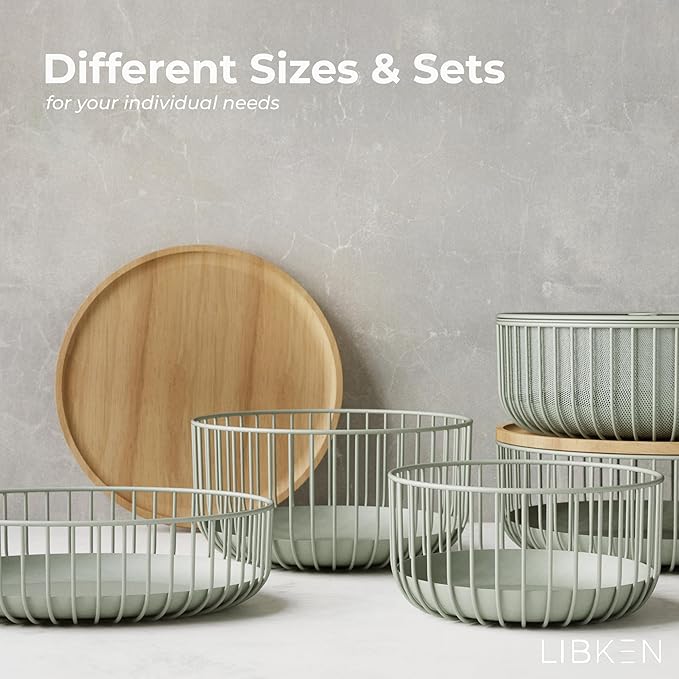 Metal Fruitbasket with Mesh Lid and Basket - Fruit and Vegetable Holder For Kitchen Counter - Countertop Display Baskets Organizer - Bowl Storage for Veggie, Fruits, Snack, and Banana - Green