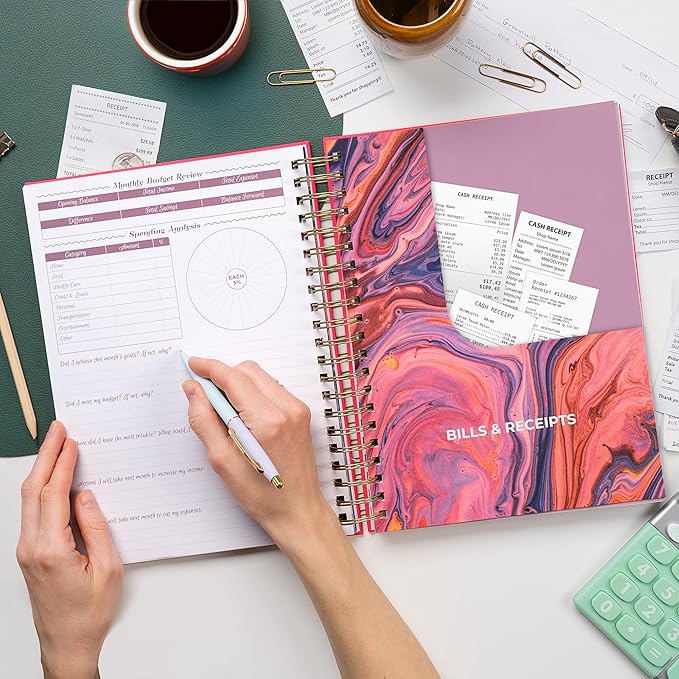 GoGirl Budget Planner & Monthly Bill Organizer – Monthly Financial Book with Pockets. Expense Tracker Notebook Journal, Large (Hot Pink)